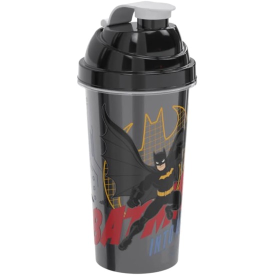 Shakeira Batman com Tampa Rosca e Misturador 580 ml - Plasútil Shakeira Batman com Tampa Rosca e Misturador 580 ml - Plasútil