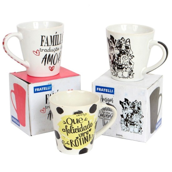 Caneca de Porcelana Estampada Com Frases Cônica – 300ml Caneca de Porcelana Estampada Com Frases Cônica – 300ml