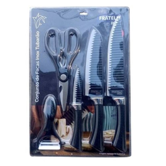 Conjunto de Facas Tubarão 5 Peças Preto com Inox - Fratelli Conjunto de Facas Tubarão 5 Peças Preto com Inox - Fratelli