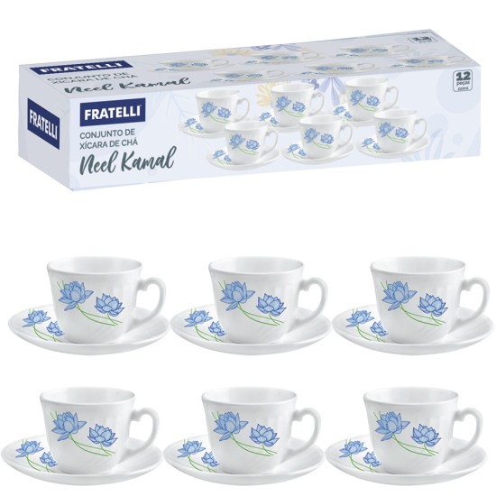 Jogo de Xícara de Vidro com Pires Neel Kamal – 220ml Jogo de Xícara de Vidro com Pires Neel Kamal – 220ml