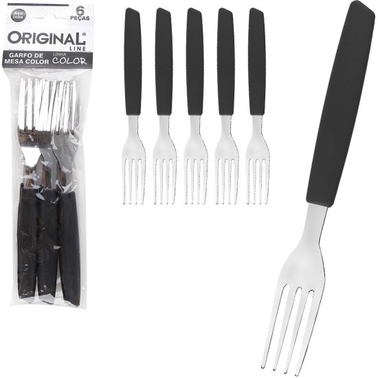 Garfo de Mesa de Inox com Cabo Plástico Preto - 6 peças Garfo de Mesa de Inox com Cabo Plástico Preto - 6 peças