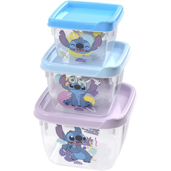 Kit 3 Potes Quadrados Stitch 750ml - Plasútil