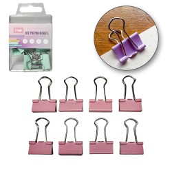 Prendedor de Papel Binder Pequeno – 8 Peças no Estojo