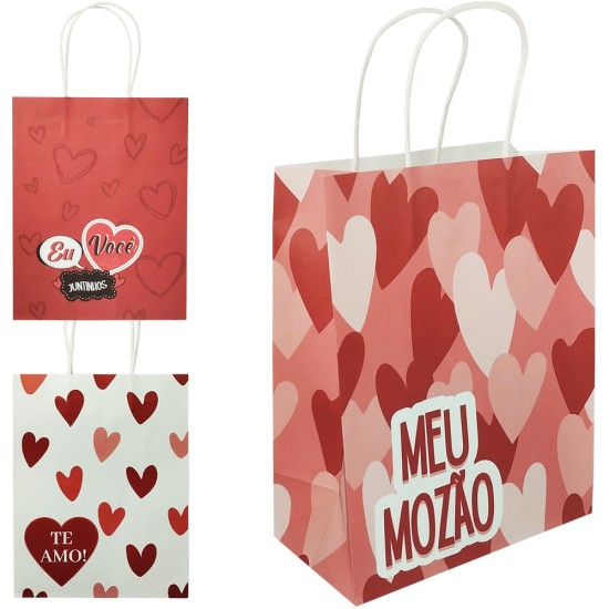 Sacola de Papel para Presente de Coração Sortida - Unidade Sacola de Papel para Presente de Coração Sortida - Unidade