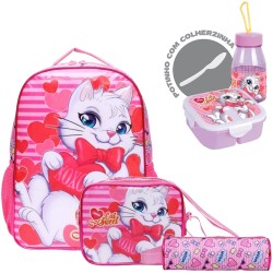 Kit Mochila Infantil Feminina Standard Cat Sweet 6 Peças