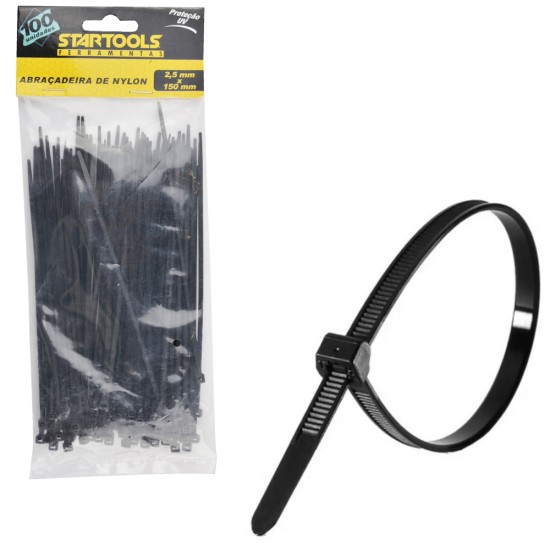 Abraçadeira de Nylon Preto Pro - 100 Peças (2,5 x 150mm) Abraçadeira de Nylon Preto Pro - 100 Peças (2,5 x 150mm)