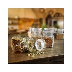 Pote de Vidro Quadrado com Tampa Hermética e Fecho - 100ml