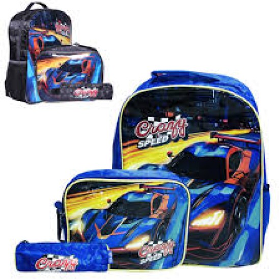 Kit Mochila Infantil Lancheira e Estojo Carro Crazy - Winth Kit Mochila Infantil Lancheira e Estojo Carro Crazy - Winth