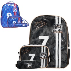 Mochila Escolar De Futebol com Lancheira e Estojo - Sortido
