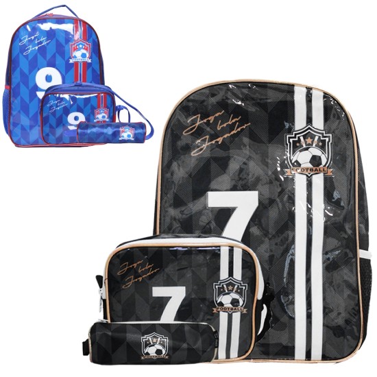 Mochila Escolar De Futebol com Lancheira e Estojo - Sortido Mochila Escolar De Futebol com Lancheira e Estojo - Sortido