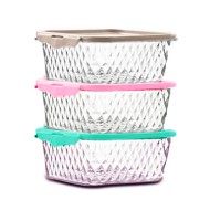 Kit Potes Cristal Quadrados Com Trava 3 Peças 