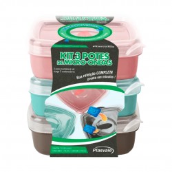 Kit Potes De Plástico 3 Peças
