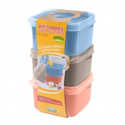 Kit Potes De Plástico 3 Peças 600ml