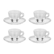 Conjunto Xícaras Cristal Com Pires Pearl 4 Peças 