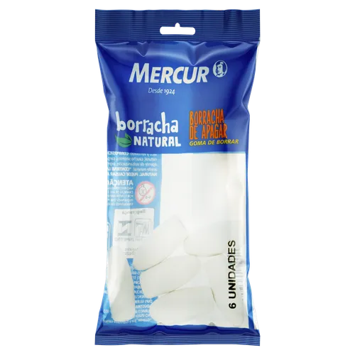 Borracha Ponteira Lápis Natural Branca - Mercur 6 Unidades