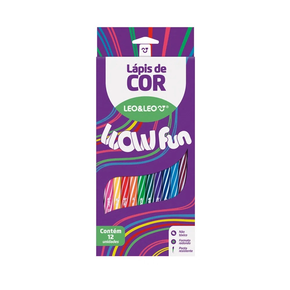 Lápis de Cor Escolar Redondo 12 Cores Wow Fun - Leonora 