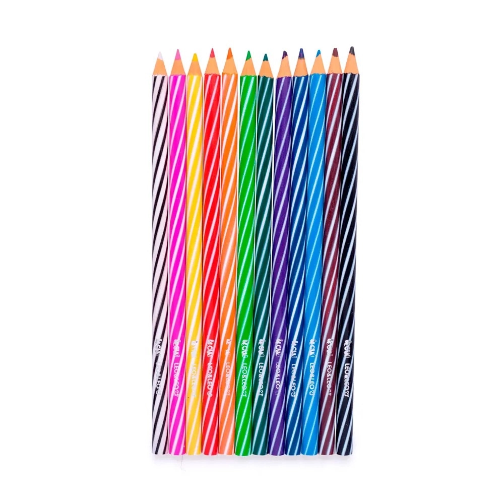Lápis de Cor Escolar Redondo 12 Cores Wow Fun - Leonora 