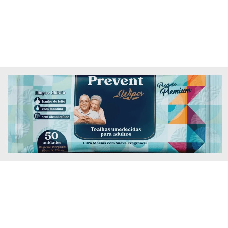Toalha Umedecida Adulto Prevent Wipes - 50 Unidades