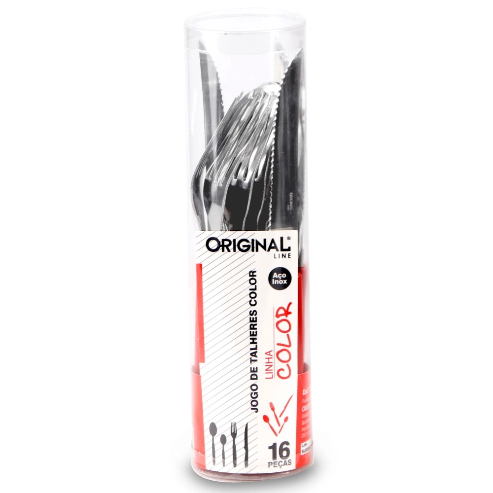 Conjunto de Talheres Inox com Cabo Vermelho 16 Peças - Original 
