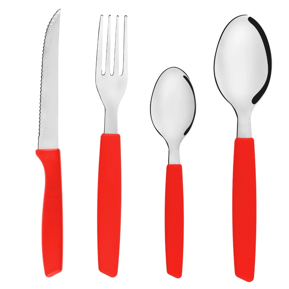 Conjunto de Talheres Inox com Cabo Vermelho 16 Peças - Original 
