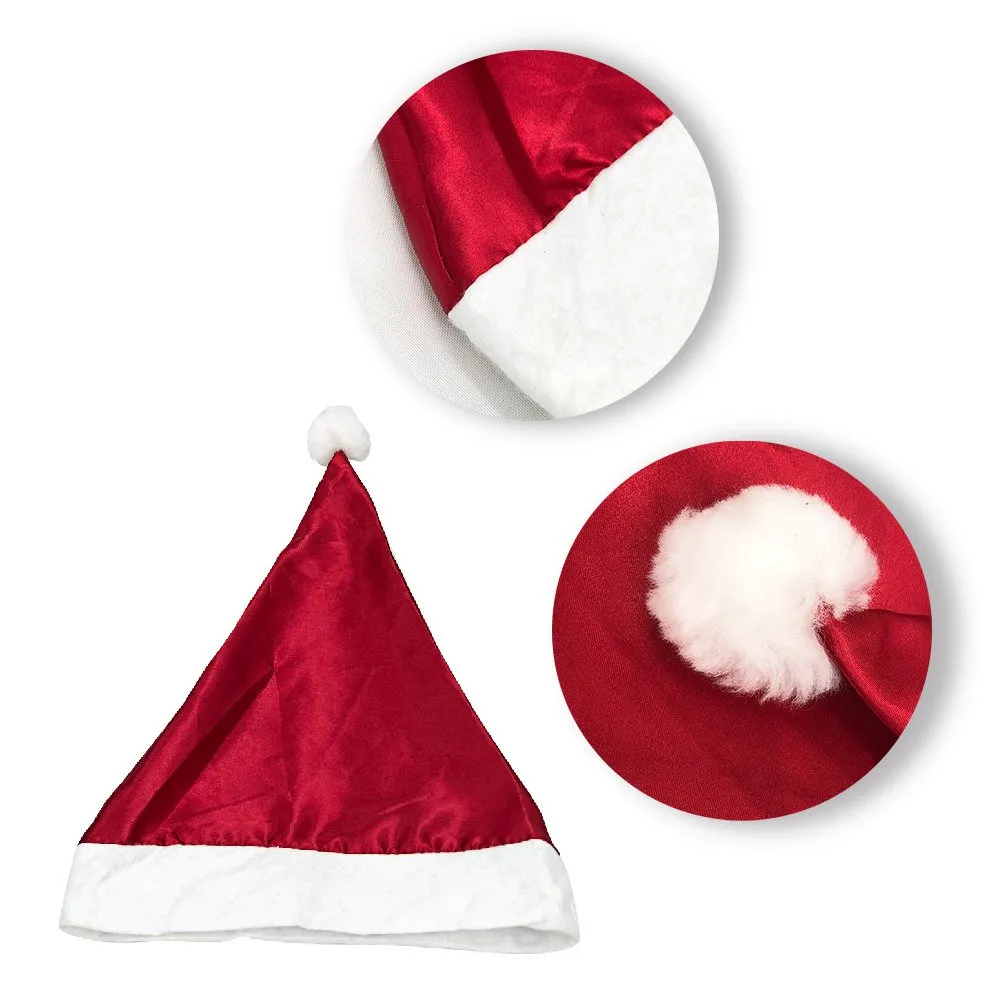 Gorro de Papai Noel Cetim Vermelho e Branco