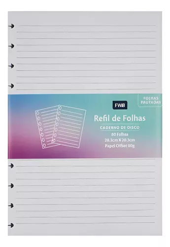Refil de Folhas para Caderno de Disco - Pautadas