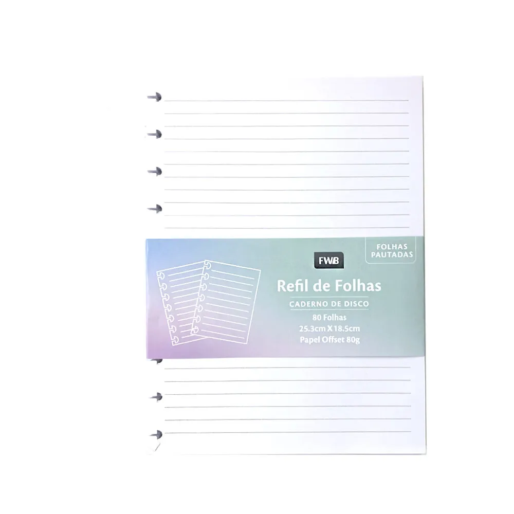 Refil Pautado para Caderno de Disco - 80 Folhas