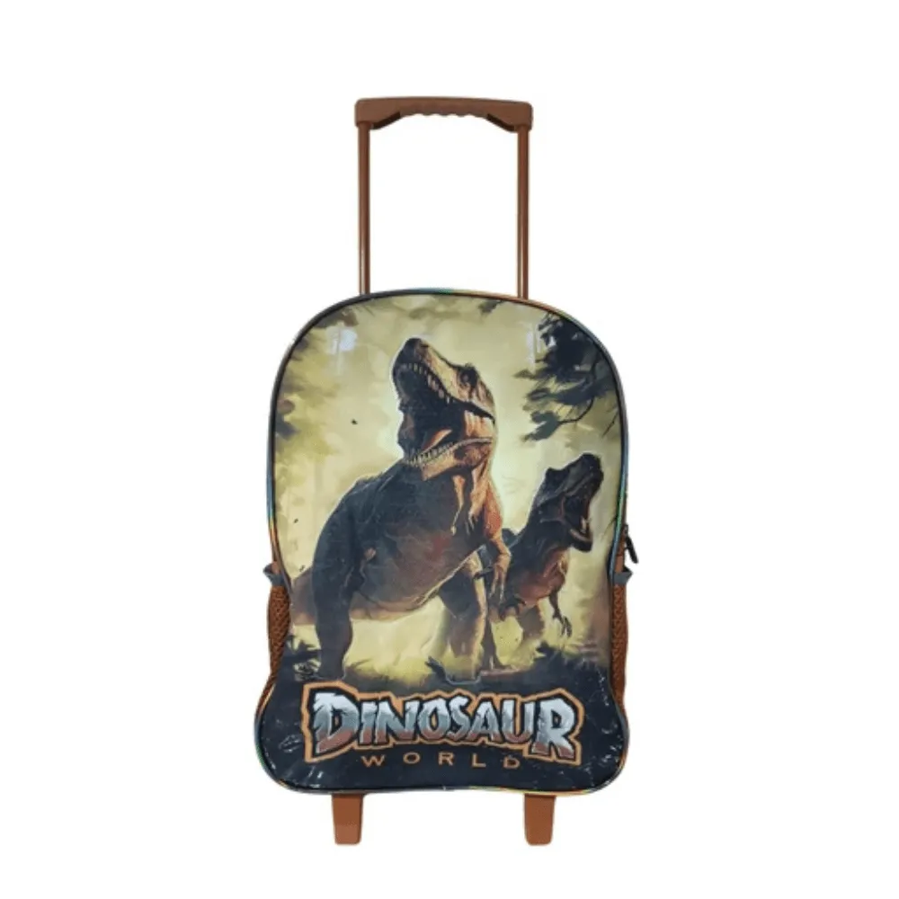 Kit Mochila de Rodinhas com Lancheira, Estojo de Dinossauro