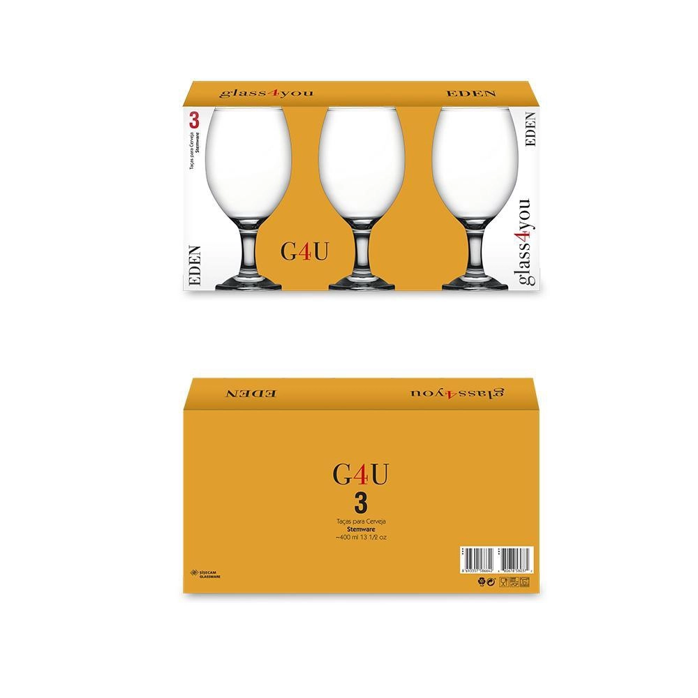 Conjunto com 3 Taças de Cerveja 400ml Eden Class Home 